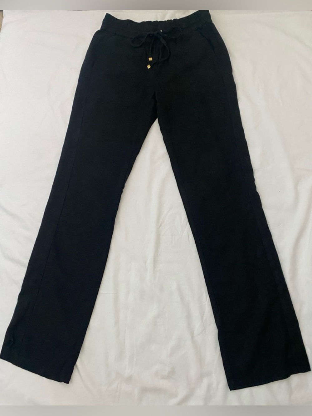 Love Tree Black Drawstring Linen Blend Pants, Size S